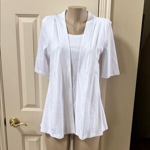 Issac Mizrahi Live Essentials White attached tee/ peplum cardigan Top, med